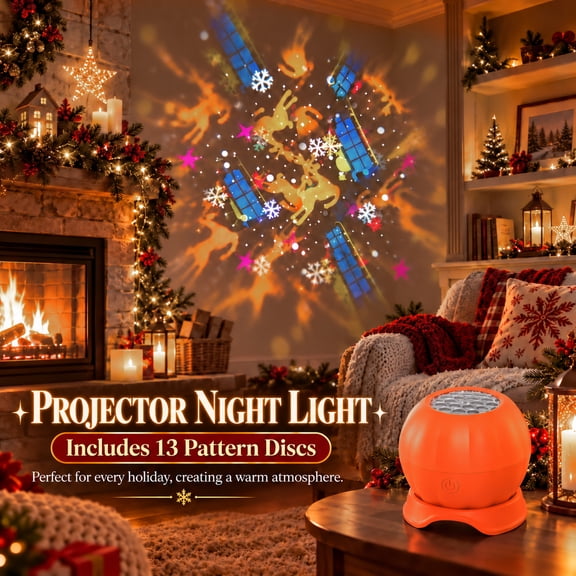Christmas Projection Night Light, Holiday Projector Lamp with 13 Festive Christmas Scenes, USB Powered Indoor Christmas Decor for Bedroom Ceiling Wall Living Room and Holiday Parties