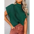 thumbnail image 5 of Women'S Solid Sleeveless Vest Mock Neck Cap Sleeve Knitwear Sweater Tops Green L, 5 of 6