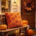 thumbnail image 6 of 3D Flocked Pumpkin Lantern Throw Pillow Cover, Orange Textured Pumpkin Face Square Decorative Cushion Case, Cozy Farmhouse Fall Halloween Sofa Accent Pillowcase, 6 of 7