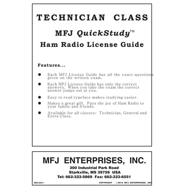 MFJ3211 Ham Radio QUICK STUDY GUIDE, TECHNICIAN