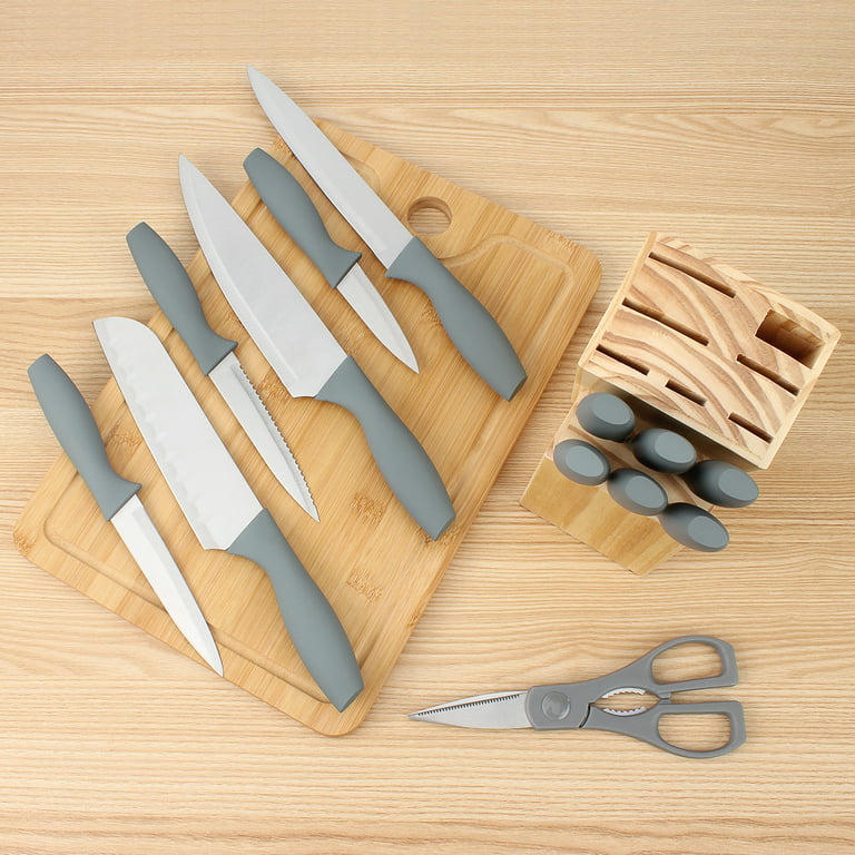 19 Pieces Kitchen Utensils and Knife Set with Block, with 9 Piece Silicone  Cooking Utensils Set 5 Piece Sharp Stainless Steel Chef Knives Scissors