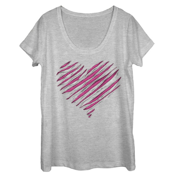 Women's Lost Gods Valentine's Day Shredded Heart  Scoop Neck Athletic Heather 2X Large
