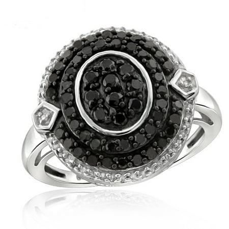 JewelersClub 1.00 CTW Round cut Black & White Diamond Oval Shape Sterling Silver Ring