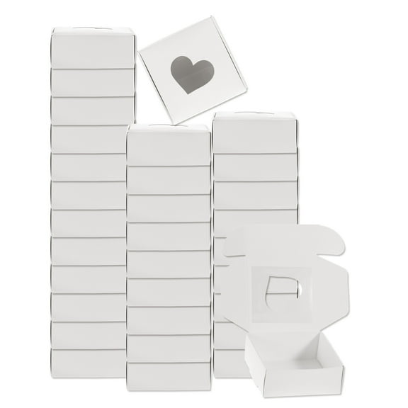 32Pcs Soap Packaging Boxes 3x3x1.2 Inch Kraft Soap Box with Window(Heart Shape, White)