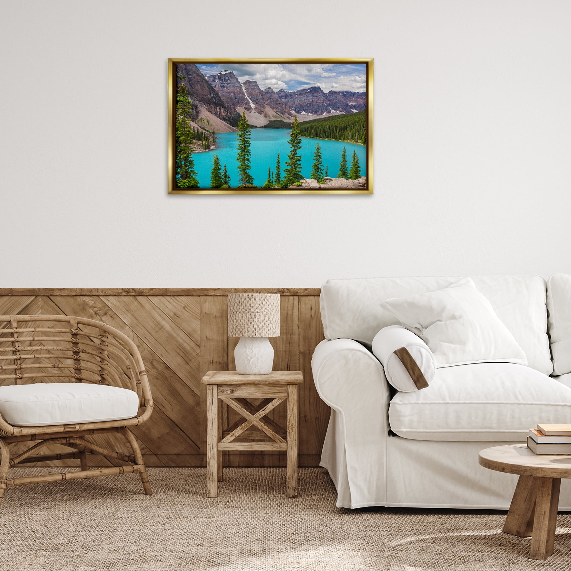 Stupell Industries Vivid Blue Valley Pond Landscape & Nature Photography Gold Floater Framed Canvas Art Print Wall Art, 31 x 21