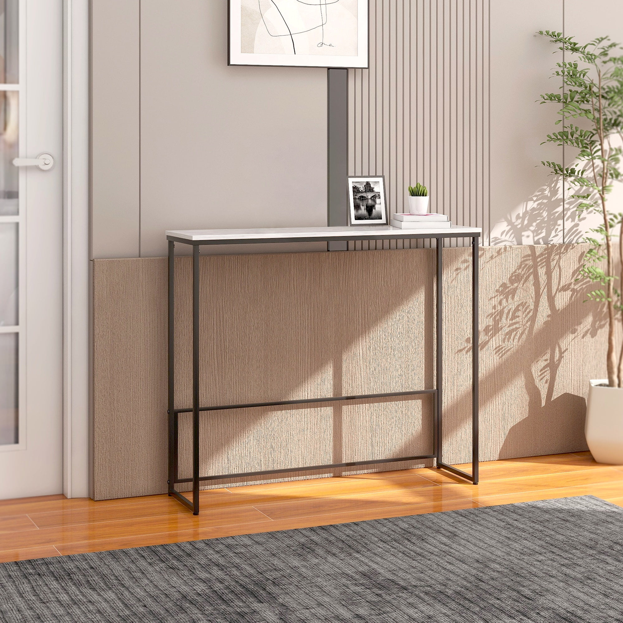 Abble Sleek Console Table with Marble Stone Top, Compact Entryway Table 36"