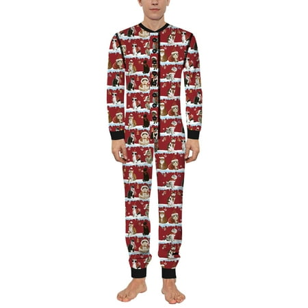 

Couples Christmas Matching Pajamas Sets One Piece Print Butt Button Back Flap Jumpsuit Xmas Romper