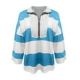 thumbnail image 6 of Ecqkame Half Zip Sweatshirt for Women Oversized Striped Color Block Shirts Casual V Neck Long Sleeve Pullover Fall Tops Sky Blue XXL on Clearance, 6 of 6