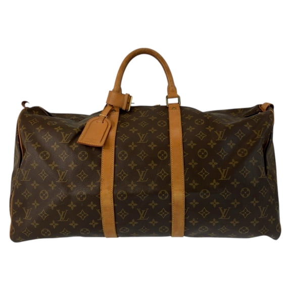 Pre-Owned LOUIS VUITTON Louis Vuitton Monogram Keepall 55 Brown Gold Hardware Leather M41424...