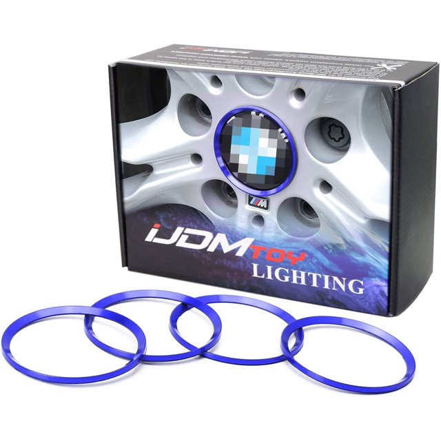 iJDMTOY (4) Anodized Blue Aluminum Wheel Center Cap Surrounding Ring Decoration Trims Compatible With BMW All 68mm