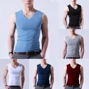 Men Ice Silk Sleeveless Vest V-Neck Tank Top Underwear Undershirt Muscle T-Shirt