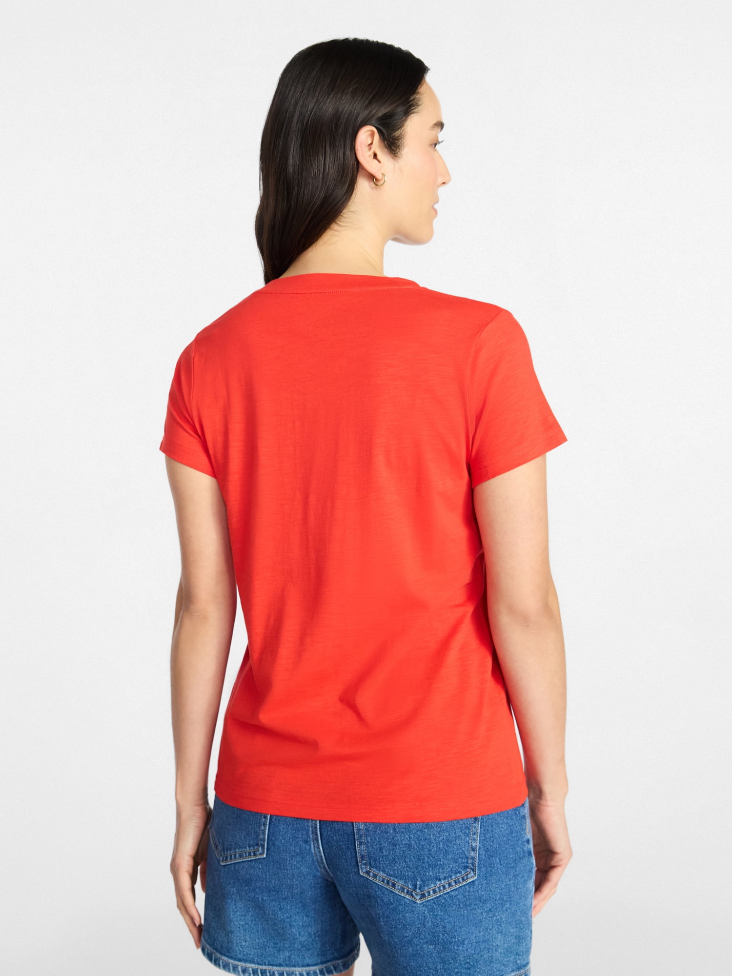 Time and Tru Women’s V-neck Slub Tee with Short Sleeves, Sizes XS-XXXL