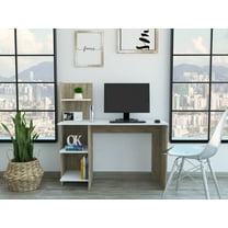 Triple Tree 47" W x 17.7" D Home Office Computer Desk, Wooden Writing Desk Studying Table with 4 Storage Shelves for Living Room, Bedroom, White&Brown