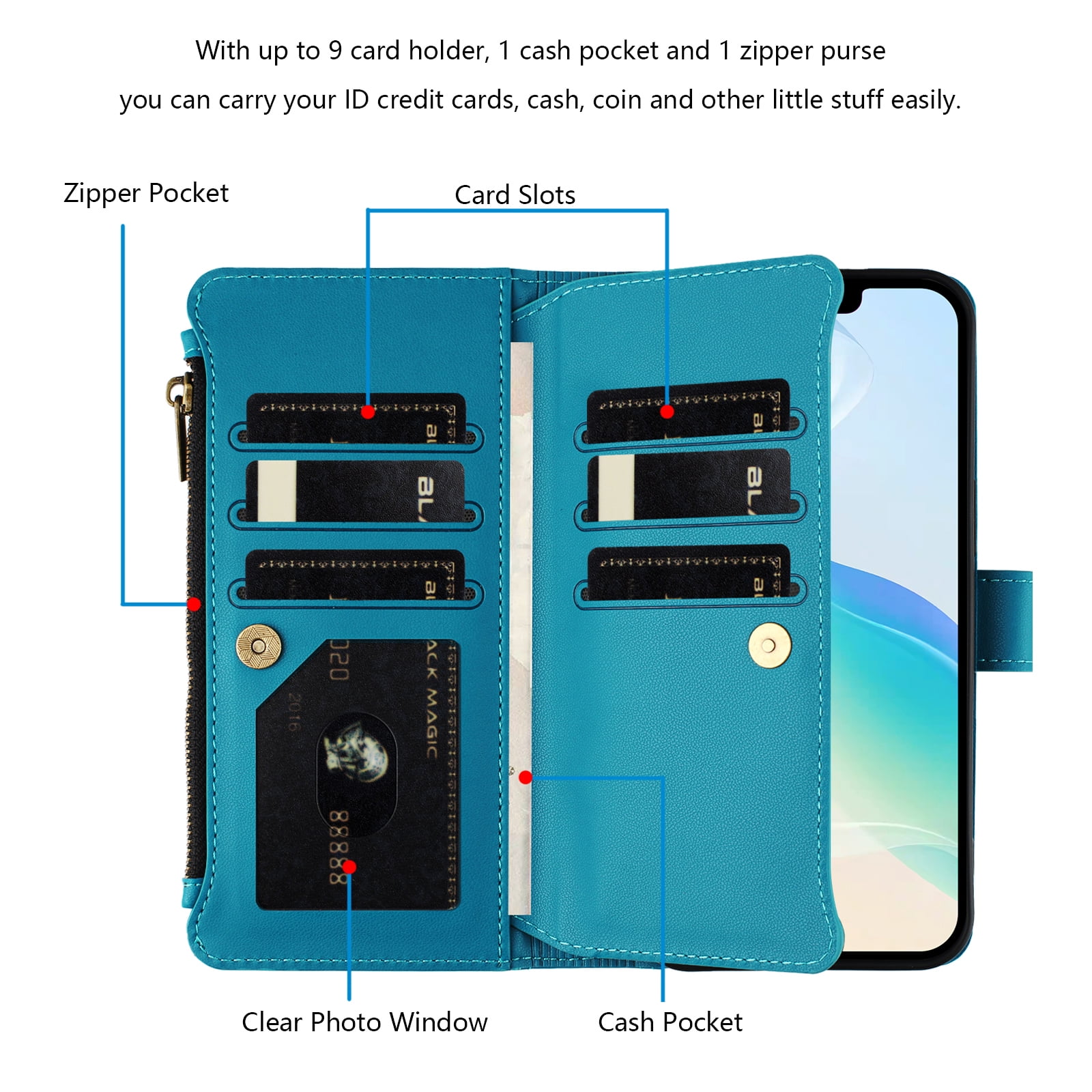 Case for TCL K23 Classic Leather Phone Case with Detachable Wrist Strap Zipper Pocket Card Holder Kickstand Support Wireless Charging Shockproof Cover