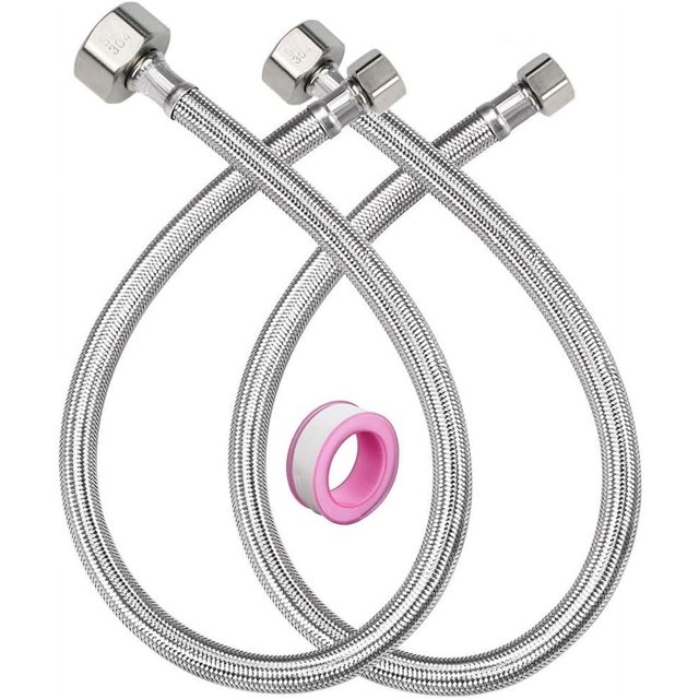 Biwat Conduite d'Alimentation pour Robinet de 24 Pouces, 3/8 Pouces Comp x 1/2 Pouces FIP pour Évier de Cuisine vers Alimentation en Eau, Connecteur de Robinet Tressé en Acier Inoxydable pour Distance Modérée Ou Courte, (Lot de 2)