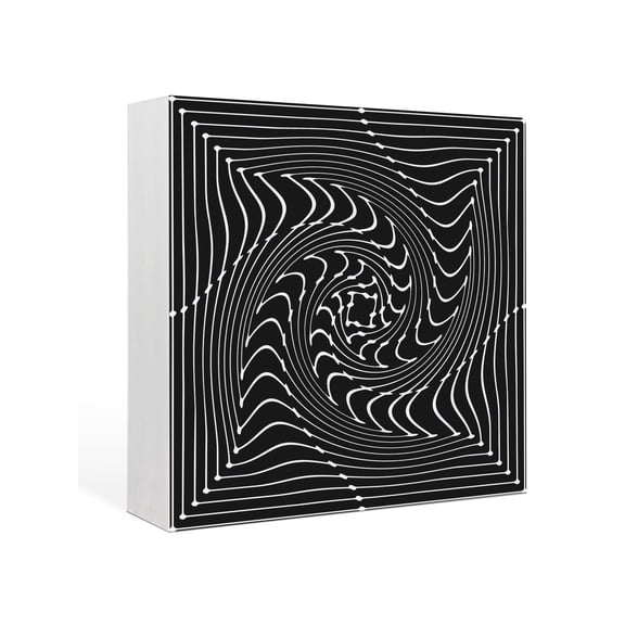 Wood Box Sign Black Inverse Vortex Square Boxes Sgin Desk Decor Decorative Wood Block Plaque Abstract Warped Waves Wooden Signs for Home Tabletop Shelf Wall Office Room Table Decorations Gifts 6"x6"