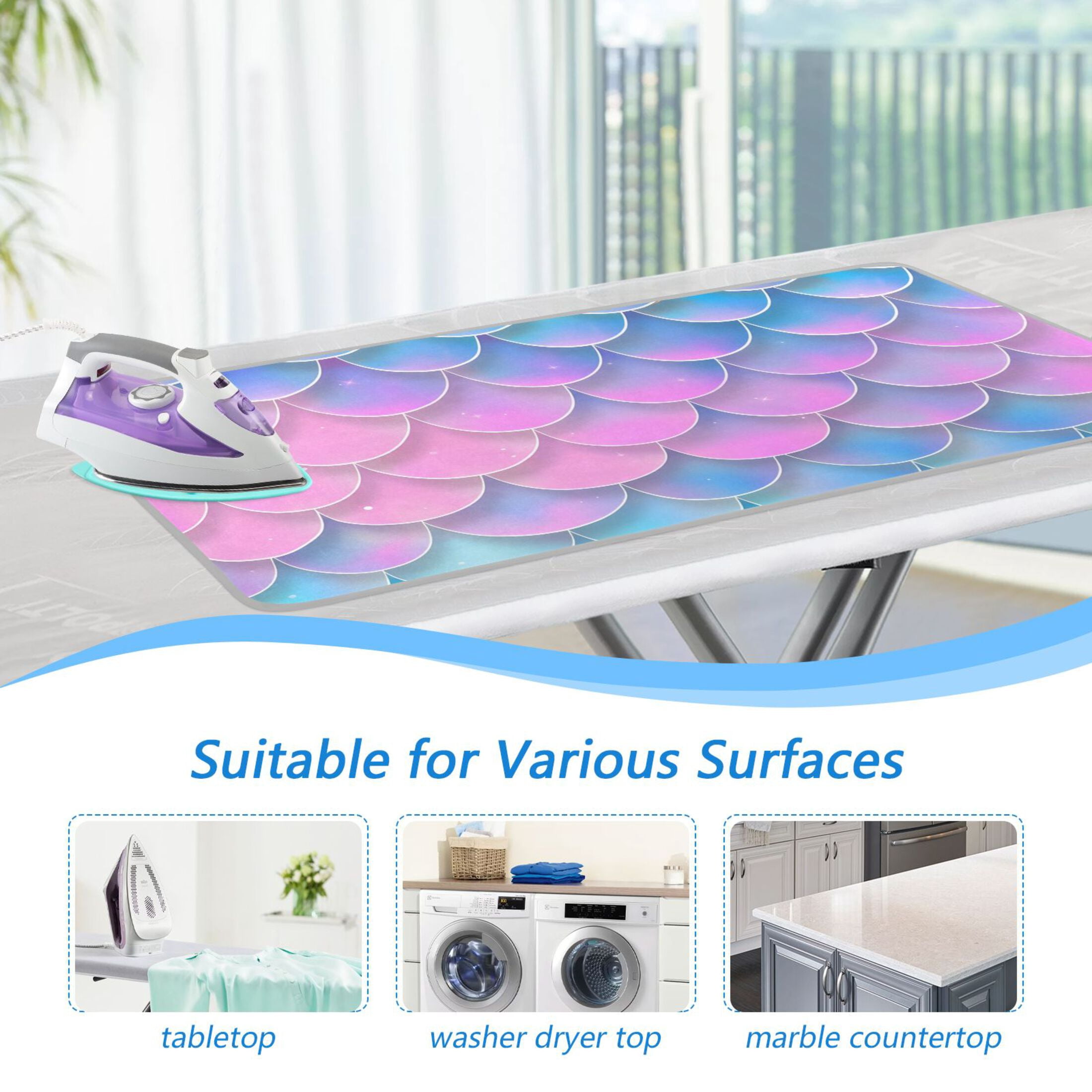 Fish Scales Gradient Color Ironing Mat Blanket Portable Travel Ironing Pad Heat Resistant Pad 47.2" x 27.6”