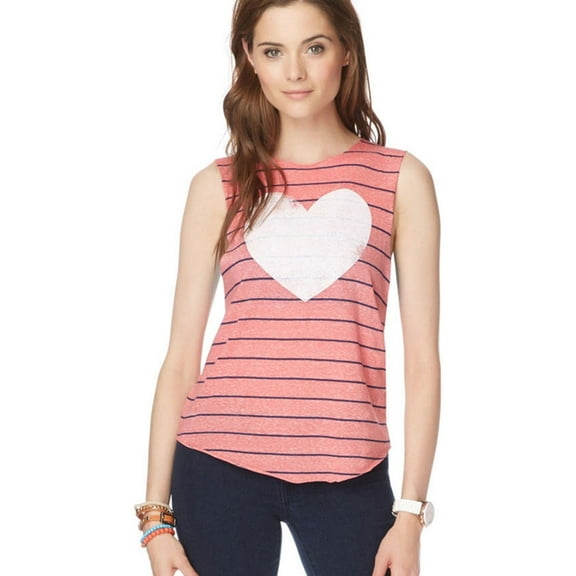 Aeropostale Womens Heart Striped Tank Top, Orange, Juniors, Medium