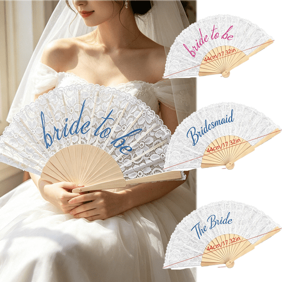 Yoyauz Lace Handheld Chinese Folding Fan, Bamboo Silk Folding Fan, Women's Wedding Decoration Bridesmaid Lace Folding Fan