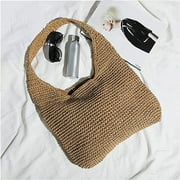 Zendure Hand-woven Soft Large Straw Shoulder Bag Boho Straw Handle Tote Retro Summer Beach Bag Rattan Handbag (Khaki)