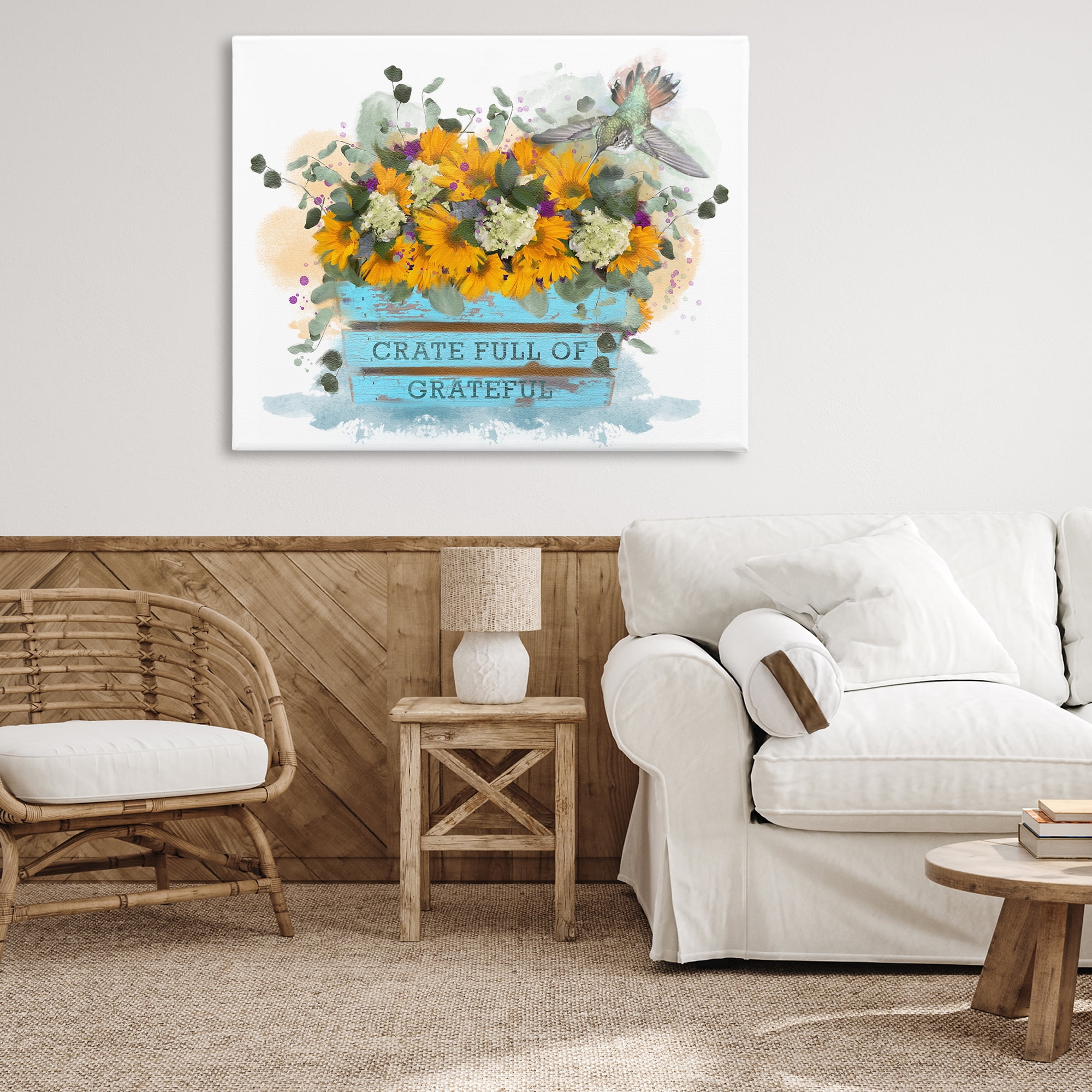 Stupell Industries Crate Full Of Grateful Botanical & Floral Painting Gallery Wrapped Canvas Art Print Wall Art, 48 x 36