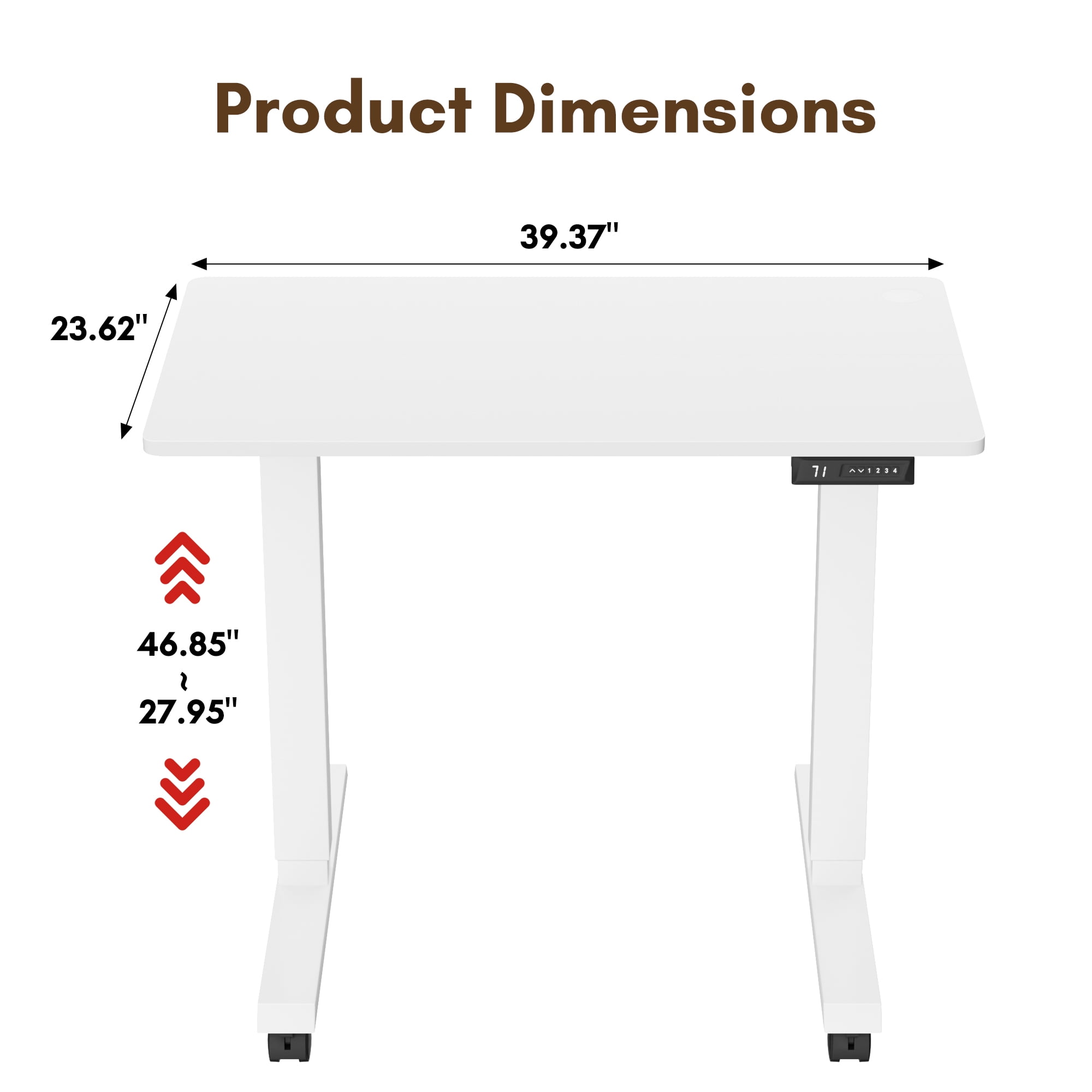 Homall 40" Electric Standing Desk Adjustable Height Stand Up Desk with Locking Wheels Height Adjustable Office Desk with High Memory Function, White