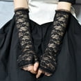 thumbnail image 4 of GILIGEGE Women's Long Lace Fingerless Elbow Length Floral Gloves for Wedding, Opera, Tea Party, Fingerless Gloves Campsis Floral Lace Gloves Long Lace Gloves for Halloween Costume Party Black One Size, 4 of 4