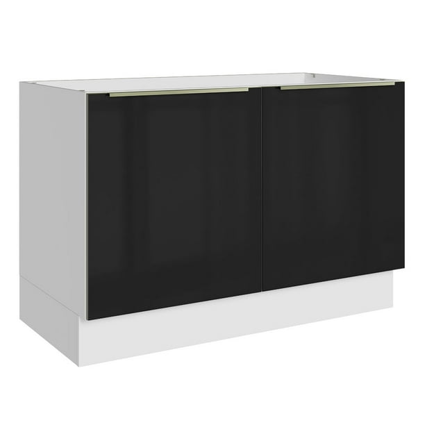 Madesa Gabinete Bajo de Cocina para Fregadero 120 cm 2 Puertas (Sin Encimera) Lux Blanco/Negro
