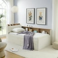 thumbnail image 2 of Twin Size Upholstery Velvet Day Bed with Storage Headboard and Wireless Charging, Multi-functional with Two Storage Drawers & LED Lights, Beige, 2 of 9