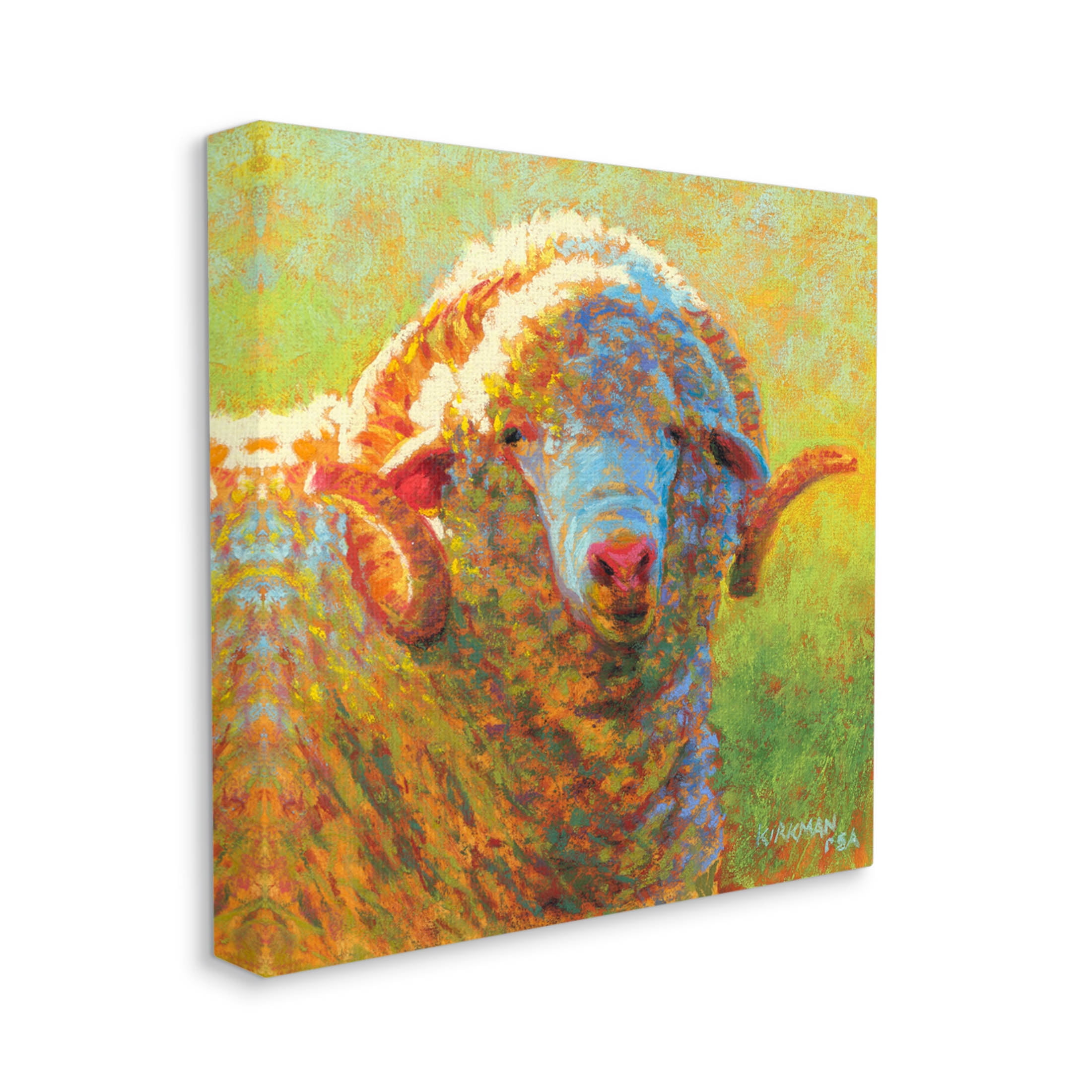 Impressionist Sheep Country Portrait Animals & Insects Painting Gallery Wrapped Canvas Print Wall Art