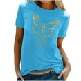thumbnail image 2 of Sakmal Blue Ladies Tops Clearance Short Sleeve Graphic Crew Neck Butterfly T-Shirts Ladies Shirts Clearance $5, 2 of 6