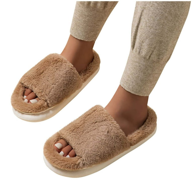 RUIYANQI Women's Open Toe Fuzzy Slippers Cozy Plush House Shoes