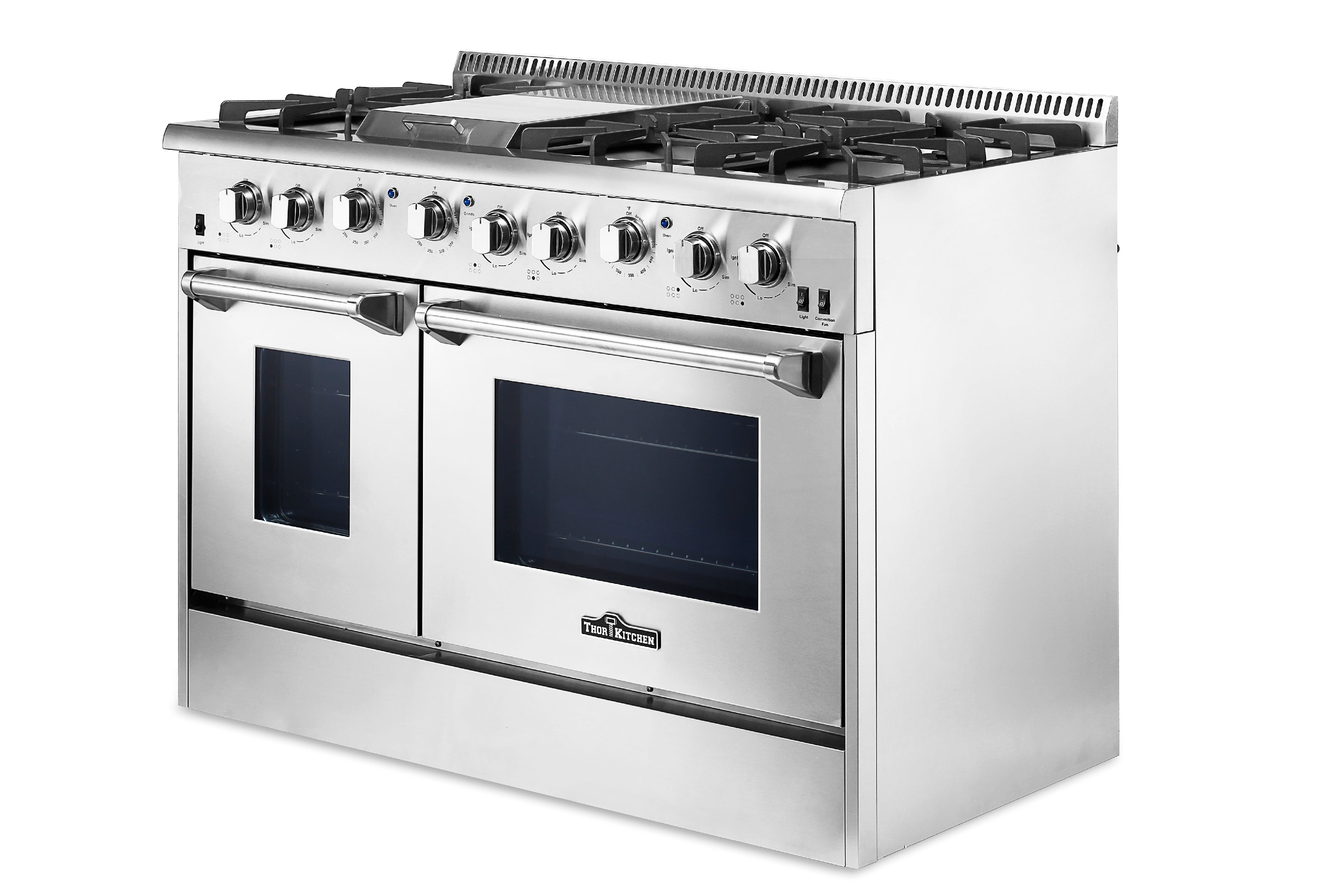 Convection 48" THOR KITCHEN All Gas Range HRG4808U Two Oven Griddle 6 Burners 