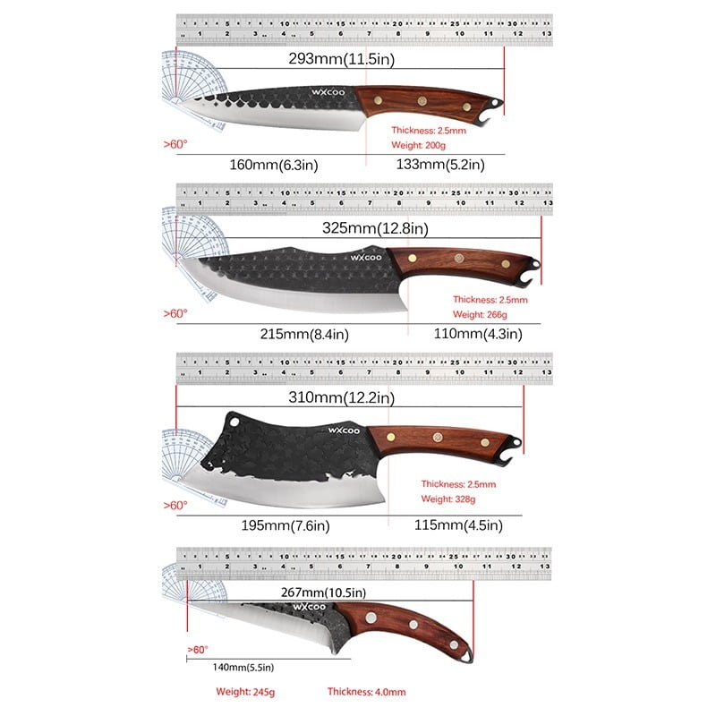 4PCS Handmade Utility Knife Stainless Steel Santoku Knife Forged Knife Multipurpose Knife Sharp Chef Knife Unique Knives for Cooking Kitchen Must Haves Fruit Fish Meat Cleaver Boning Knife Barbecue