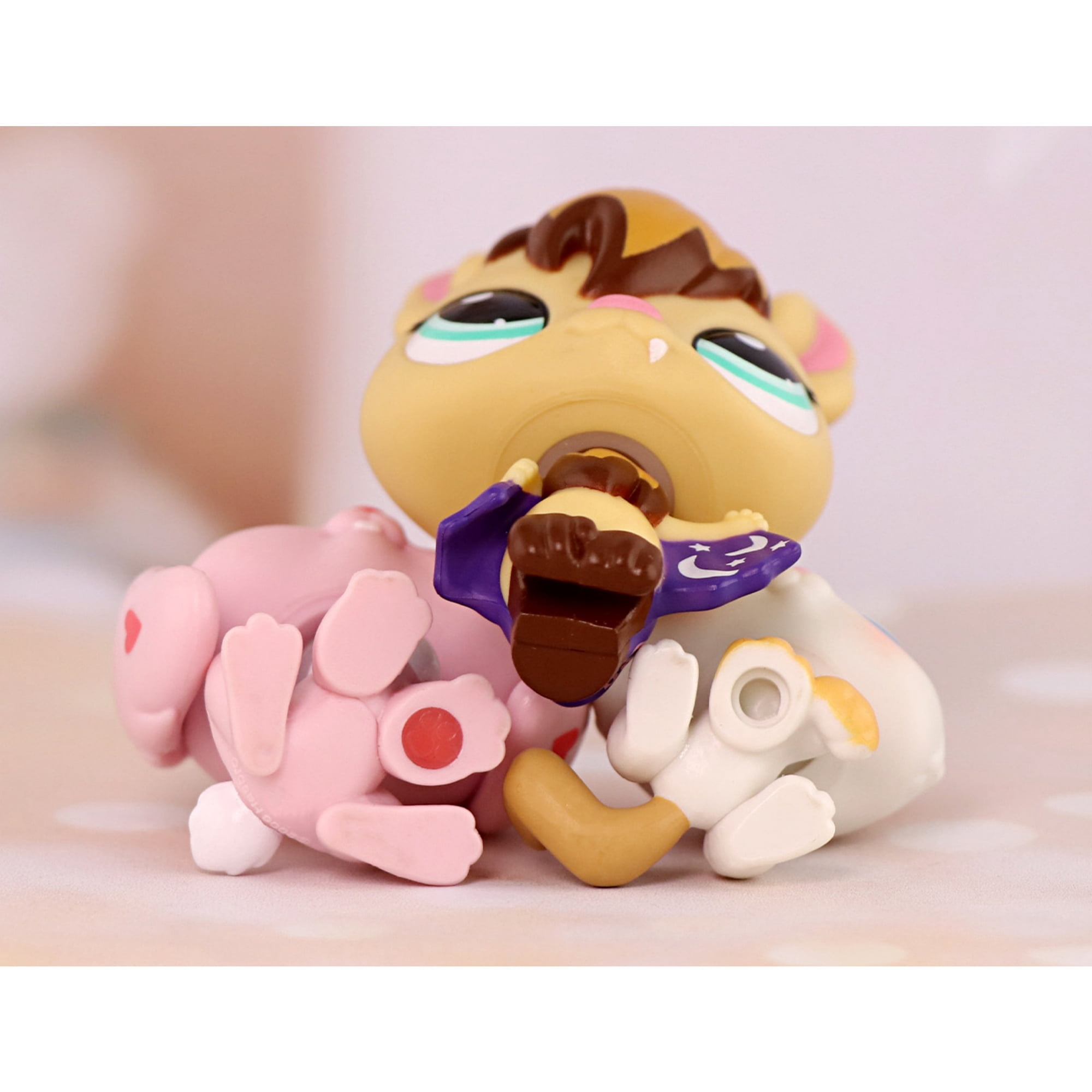 3lot Mini Pet Toys Bat #1680 Kitten Cat #134 Bunny Rabbit #557,Cartoon Animal Figurines Easter Gift for Kids