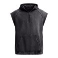 thumbnail image 3 of Frnrwgo Mens Sleeveless Hooded Denim Shirts Quarter Zip Solid Color Washed Casual Top for Daily Holiday Wear, 3 of 4