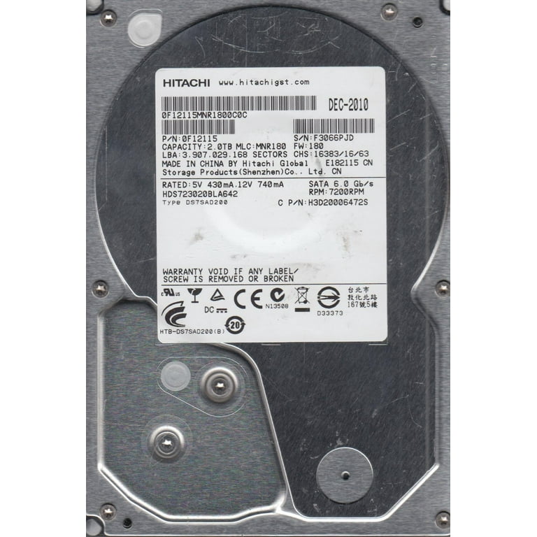 HDS723020BLA642, PN 0F12115, MLC MNR180, Hitachi 2TB SATA 3.5 Hard Drive