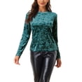 thumbnail image 1 of INSPIRE CHIC T-Shirts en Velours pour Femmes Col Rond Manches Longues Décontracté S Bleu Vert, 1 of 6