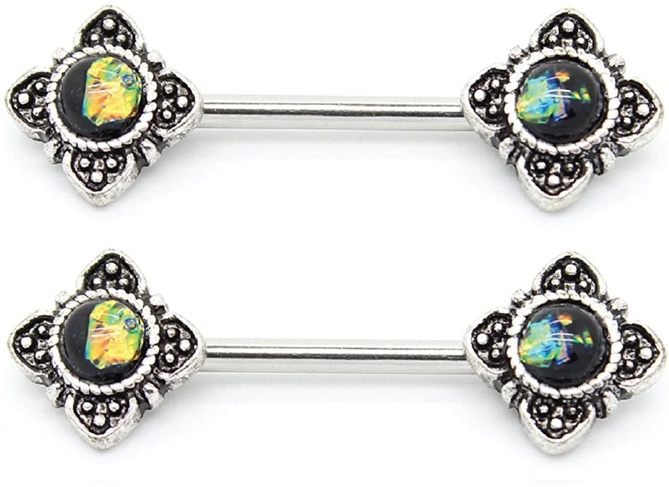 30pcs Body Jewelry 14G Opal Stone Heart Tongue Ring Nipple Shield Bar Barbells