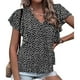 thumbnail image 1 of Blusa de manga corta con volantes Estampado floral Blusa de manga con volantes y escote en V ajustada informal para mujer Verano Negro XL, 1 of 6