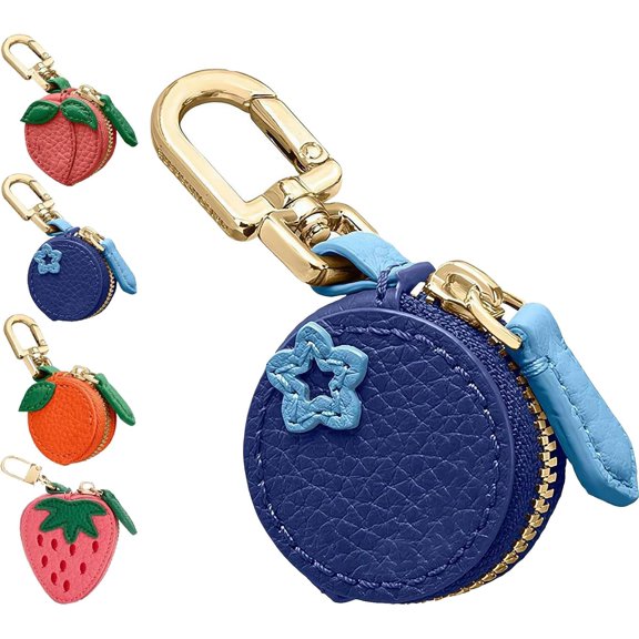 Cute Fruit Leather Bag Charm,Y2K Strawberry Keychain With Zipper Backpack Kawaii Mini Leather Coin Pouch Change Purse for Backpack Decoration,Coin Strawberry Wallet Gifts for Girl Women (blueberry)