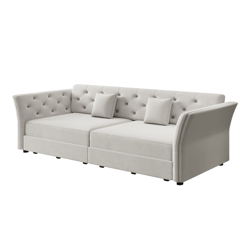 Queen Size Pull Out Sofa Bed, 74.4" 3-in-1 Convertible Chesterfield Sleeper Couch, Oversized Velvet Flower Button Tufted Loveseat Sofa for Living Room Apartment