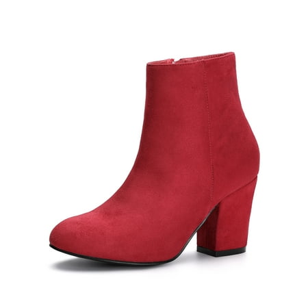 Unique Bargains - Women's Side Zipper Block Heel Ankle Boots Red (Size ...