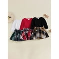 thumbnail image 4 of Aojekbee Toddler Girls Fall Outfits Solid Ribbed Long Sleeve Tops with Plaid Print A-Line Skirt and Belt Set, 4 of 10