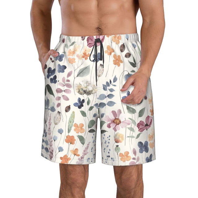 Balery Watercolor Floral Traje de Baño Estilo Hawaiano para Hombre, Shorts de Secado Rápido con Bolsillos-3X-Large
