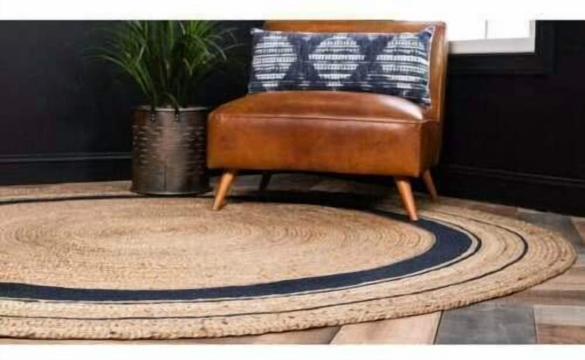 Avgari Creation Natural Jute Rug Hand Braided Round Area Rug Handmade Rug for Home Decor (2 Feet Round (24x24 Inches), Beige + BlackLine)
