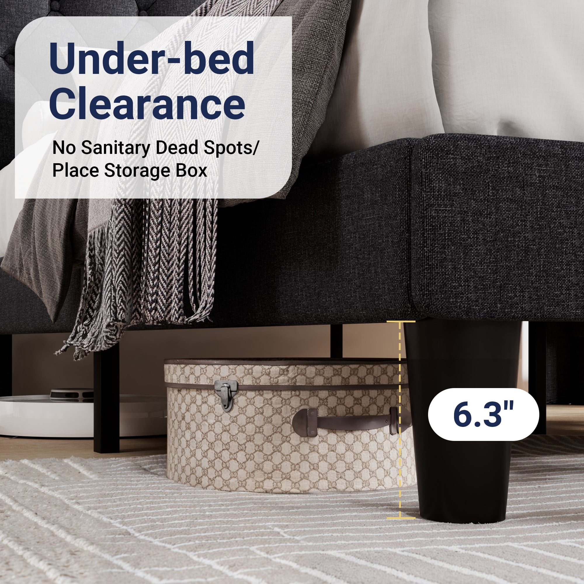 Allewie Full Size Upholstered Platform Bed Frame with Fabric Wingback Button Tufted Headboard, Black