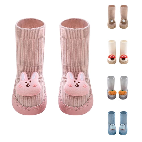 Xijirk 3D Mushroom Baby Floor Socks Non Slip Mid Calf Infant Walking Socks Pink,0-6 Months