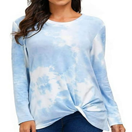 

vbnergoie Women Tie-dyed Print O-Neck Long Sleeve T-shirt Top Blouse Pullover Tech Sleeve under Scrub Women Long Sleeve Shirts