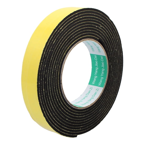 4M 25mm x 3mm Single-side Self Adhesive Shockproof Sponge Tape Yellow Black